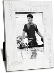 4" x 6" Vertical Photo Frame With Embossed and Debossed Motivational Lingo, Brushed Aluminium, Black Felt Backing, Glass Front. Silver