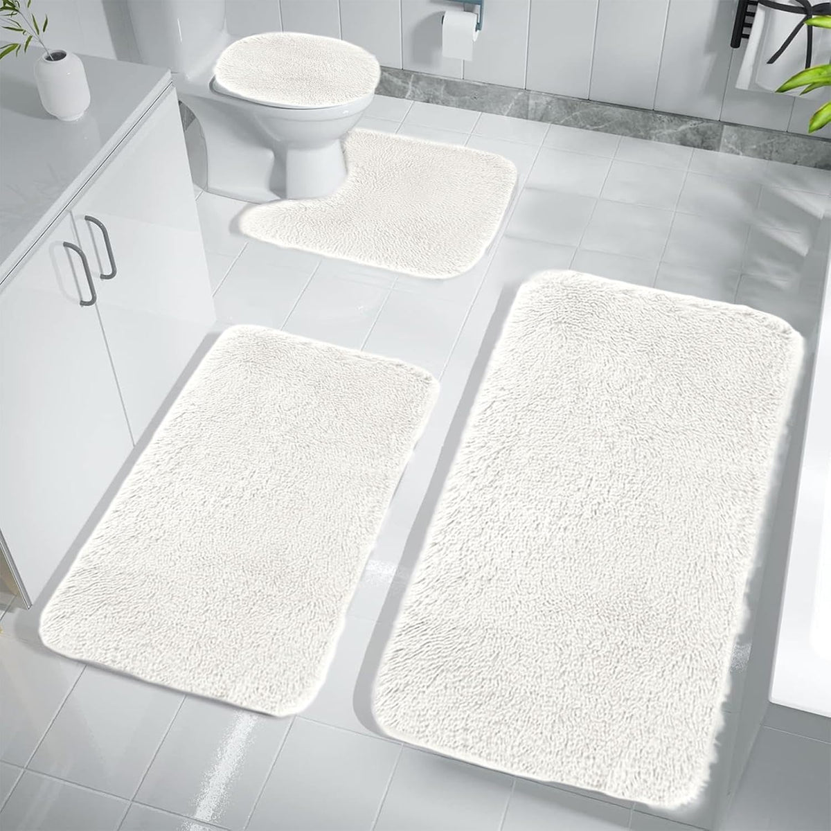 Bathroom Rugs, 4PCS Solid Color Bathroom Rug Set, Bathrooms Rugs for 4 PCS Toilet Mats Soft Comfortable Water Absorption Non-Slip Thick Bath Mat Set