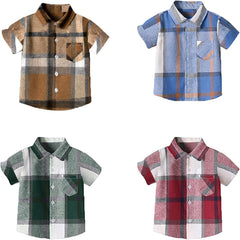 Boys and Toddler Short Sleeve Button Down Shirt Cotton Plaid Lapel Shirts Summer Casual Top Kids Baby Trendy Tee Clothes