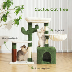 Hoopet 32-Inch Small Cat Tree for Indoor Cats, Cactus Cat Tower with Sisal Scratching Posts, Cozy Condo, Plush Perch, and Hanging Ball, Ideal for Kittens & Small Cats
