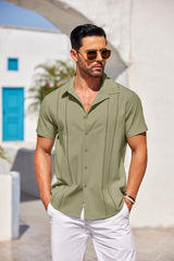 COOFANDY Men's Cuban Guayabera Shirt Short Sleeve Button Down Shirts Casual Summer Beach Linen Shirts