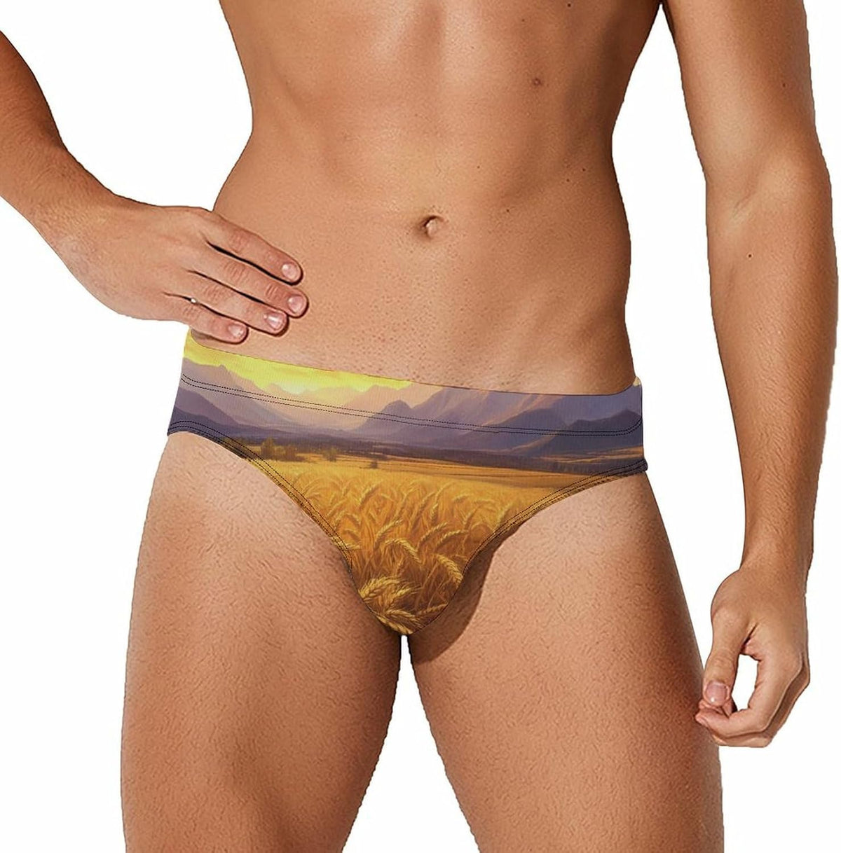 Country Wheat Golden Sunset Men's Swimsuit Brief Beach Shorts Bikini Swimwear Sexy Swimming Trunks