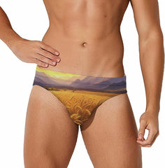 Country Wheat Golden Sunset Men's Swimsuit Brief Beach Shorts Bikini Swimwear Sexy Swimming Trunks