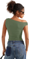 SUUKSESS Women Off Shoulder Tops Sleeveless Shirts Y2K Going Out Crop Tank Top