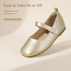 Hehainom Girls Dress Shoes Flower Girl Toddler Little Big Kids Square Toe Flats Mary Jane Wedding School Shoes