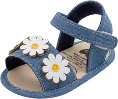 Generic Infant Boys Girls Open Toe Denim Shoes First Walke𝐫 Shoes Summer Sandals with Flower Newborn Crib Dress Shoes