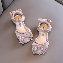 Generic Spring Autumn New Children Girls Flat Pearl Crystal Shoes Bow Princess Shoes PU Leather Solid Toddler 7 Shoes Girls