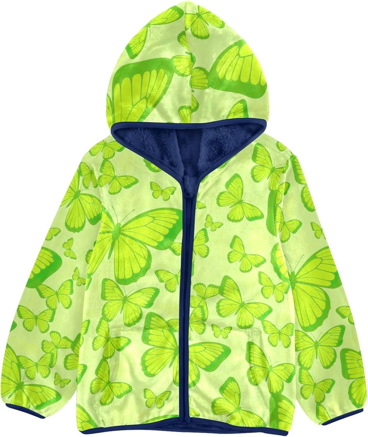 CHIFIGNO Butterflies Green Yellow Boy Fleece Zip up Jacket Light Comfy Fleece Jacket 3T