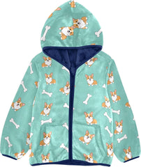 CHIFIGNO Cute Dogs Mint Green Kids Zip up Hoodie Light Warm Fleece Outerwear Jackets 3T