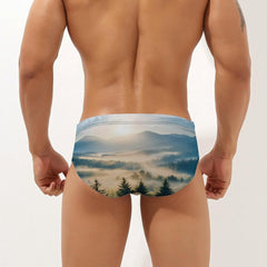 Sunrise Misty Forests Men's Swimsuit Brief Beach Shorts Bikini Swimwear Sexy Swimming Trunks