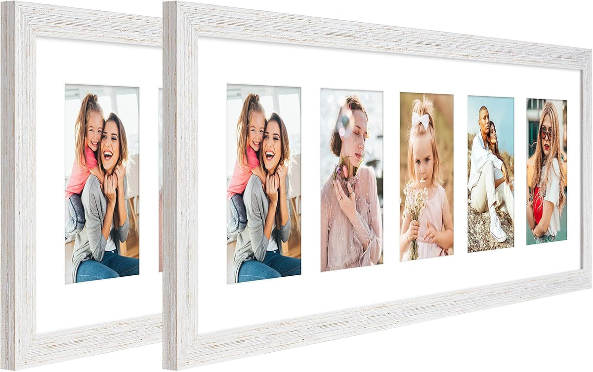 11x13 Collage frame with 5 Openings 4X6 Pictures, Multiple Picture Frame with Mat, Wall or Tabletop Decor, Natural Wood Grain,2 Pack