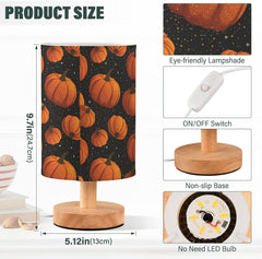 Glowing Pumpkins Star Bedside Table Lamp Small Desk Lamps Linen Fabric Shade Decorative Nightstand Lamp LED with USB Port Wood Base for Bedroom Living Room