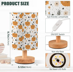 Cute Flowers Pumpkin Bedside Table Lamp Small Desk Lamps Linen Fabric Shade Decorative Nightstand Lamp LED with USB Port Wood Base for Bedroom Living Room