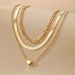 3 PCS Retro Classic Elegant Layered Heart Charm Chain Necklaces for Women, Women's Clavicle Chain Jewelry Set