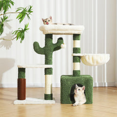 Hoopet 32-Inch Small Cat Tree for Indoor Cats, Cactus Cat Tower with Sisal Scratching Posts, Cozy Condo, Plush Perch, and Hanging Ball, Ideal for Kittens & Small Cats