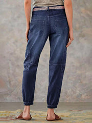 Flamingals Straight Leg Button Fly Jeans for Women Multi Pocket Mid Rise Jeans Without Belt Denim Pants