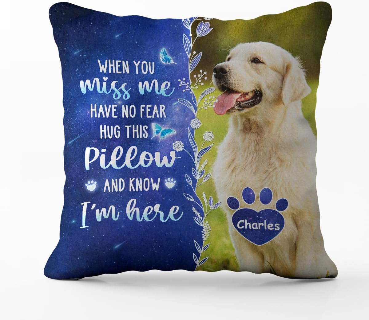 Custom Photo Four Paws, One Heart, Personalized Pet Memorial Throw Pillow (Insert Included), Dog Passing Away Gifts, Dog Remembrance Gift, Loss of Cat Sympathy Gift, Pet Loss Gifts