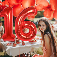 AULE 40 Inch Big Red 6 Balloon Number Large Foil Helium Number Balloons 0-9 Jumbo Giant Happy 6th Birthday Party Decorations for Boy or Girl Huge Mylar Anniversary Party Supplies