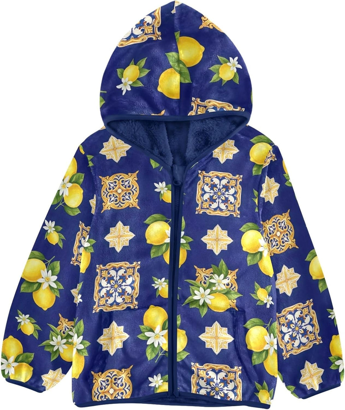 CHIFIGNO Yellow Lemons Dark Blue Toddler Hooded Jacket Lightweight Thick Sweatshirt Jacket 3T
