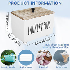 Laundry Pods Container with Lid, Solid Wood Laundry Pod Holder, Multipurpose Dryer Sheet Container, Stylish Dryer Sheet Holder Laundry Detergent Container for Laundry Room Bathroom (Black)