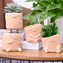 BUYMAX 4 Inch Cute Plant Pots, Fun Planters, Small Succulent Pot with Drainage Hole, Head Planters, Plant Lover Gift, Windowsill Desktop Decoration,Set of 2
