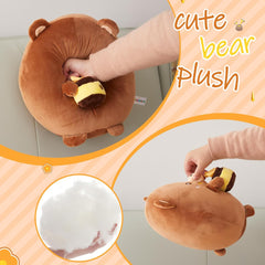 12“ Honey Bear Plush Pillow,Teddy Bear Plush Stuffed Animal Gifts for Girlfriend Kids,Ultra Soft Snacks Plush Toy,Brown Bear with Honey Pot