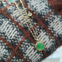 Dainty Green Diamond Emerald Necklace for Women 14K Gold Gemstone Pendant Necklace