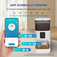 Automatic Cat Feeder, 4L Cat Food Dispenser with 10s Voice Recorder, Pet Feeder up to 8 Meals per Day, Timed Dog Feeder with Dry Food Sealed Ring (White, 4L-Basic)