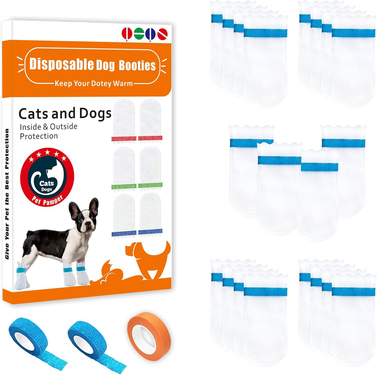 20 Disposable Dog Boots, Disposable Waterproof Dog Boots, Disposable dustproof Dog Shoes, with 3 Rolls of Adjustable self-Adhesive Bandages for Enhanced Adhesion(Medium)