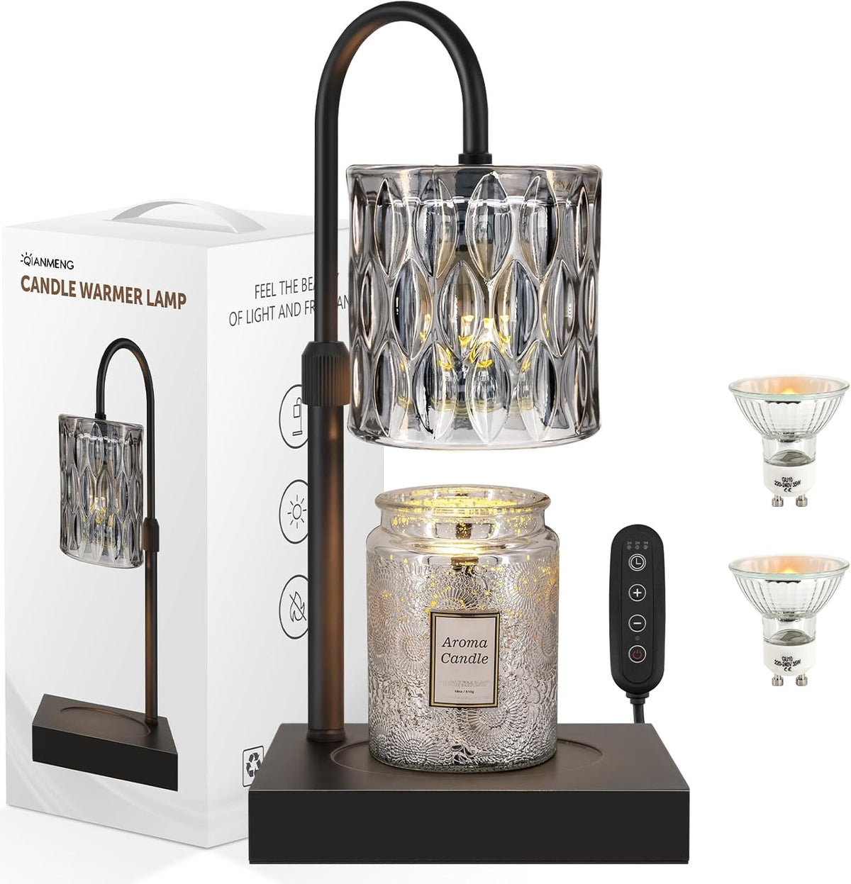 Candle Warmer Lamp with Timer, Electric Candle Warmer for Jar Candles, House Warming Gifts New Home Bedroom Decor, Wax Melt Warmer with 2 Bulbs, Gold