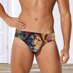 Flower Lion Men's Swimsuit Brief Beach Shorts Bikini Swimwear Sexy Swimming Trunks