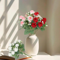 Artificial Flowers Fake Flower,Artificial Plant Fake Flower Artificial Silk Flowers Artificial Rose Flower Bouquet Leaves Faux Floral Plant for Wedding Party Photo Props Pink