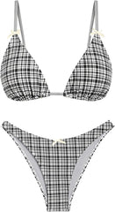 seamoly Women's Bikini Sets Tie Back Bowknot Two Piece Swimsuits Triangle Thong Bathing Suit Gingham Floral Cherry Printing