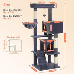 Cat Tree for Indoor Cats, 56.3in Cat Tree Tower for Indoor Cats, Spacious Top Perch,Multi-Level Cat Furniture Activity Center,with Funny Toys for Kittens Pet Play House