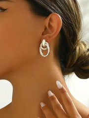 Fashionable Silver Tone Metal Earring Multi-Turn Knotted Stud Earrings For Women Double Hoop Statement Dangling Unique Earrings