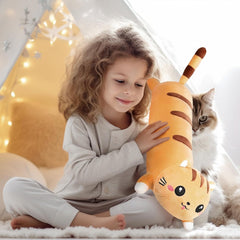 AFAN Long Cat Plush Cute Cat Body Pillows Kawaii Stuffed Animals Plushies Soft Cuddly Cotton Plush Toys Room Decor Gifts for Kids Girls Boys Adults (Pink, 19.6 Inch)