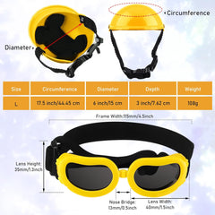 Frienda Dog Helmet and Goggles, UV Protection Doggy Sunglasses and 4 Inch Padded Puppy Motorcycle Helmet Adorable Dog Goggles with Adjustable Belt for Small Dogs Puppy Riding(Yellow,M)