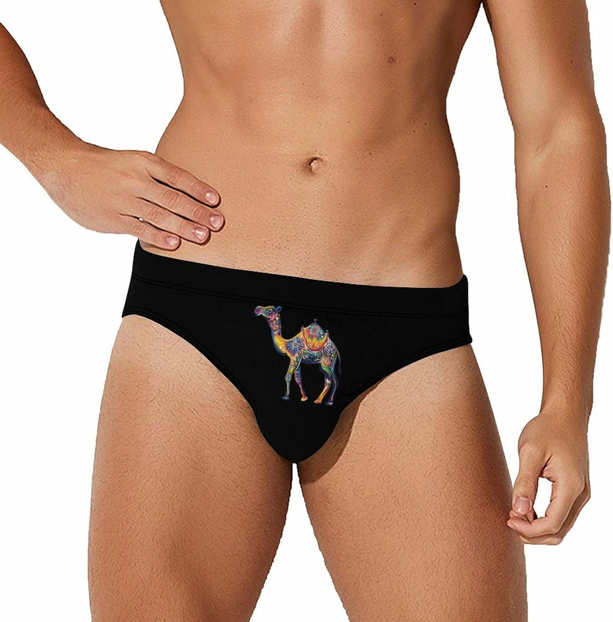 Colorful Flowered Camel Animal Men's Swimsuit Brief Beach Shorts Bikini Swimwear Sexy Swimming Trunks