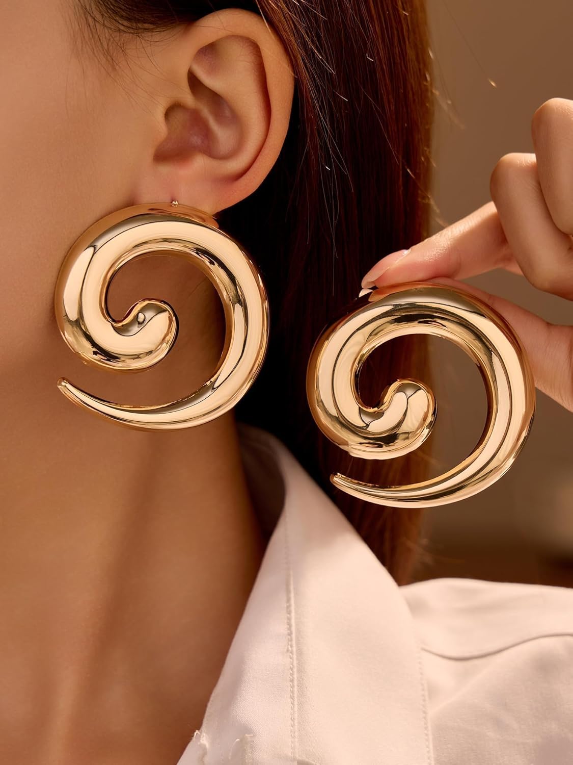 1 Pair Gold Spiral Earrings, Stylish Hoop Earrings for Women, Geometric Design Statement Earrings, Trendy Fashion Earring, Lightweight Metal Earring for Daily & Party Wear(Gold)