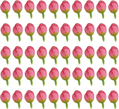 Artificial Plant Fake Flower Exquisite 50Pcs 2cm Fake Roses Bud Artificial Flower Wedding Bride Bouquet DIY Party Decor for Home-Dark Pink