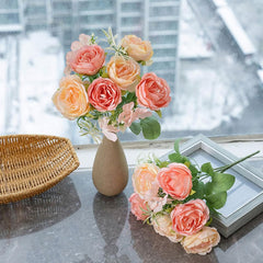 Artificial Flowers Fake Flower,Peony Flower Branch with Green Leaves Stem Realistic Reusable Faux Floral Plant Home Decoration Wedding Party Photo Props Yellow