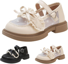 Girls Wedding Shoes Mesh Hollow Leather Bow Lace Sneakers Elegant Non Slip Ankle Strap Birthday Shoes for Kids