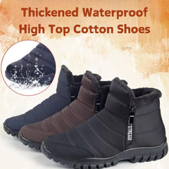 OrthoFit Winter Ankle Boots Mens Waterproof Snow Boots Fur Lined Warm Ankle Boots Zipper Closure Slip on Comfortable Walking Shoes