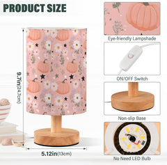 Flowers Stars Pumpkins Bedside Table Lamp Small Desk Lamps Linen Fabric Shade Decorative Nightstand Lamp LED with USB Port Wood Base for Bedroom Living Room