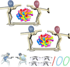 Headshot WoodBots, Handmade Wooden Shooting Puppets Balloon Game, Bamboo Man Fighting Puppets, Party Fun Board Games for 2 Adult Players with 100 Balloons and 2 Goggles (1Set)