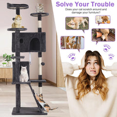 70 Inch Tall Cat Tree Cat Climbing Tower, Multi-Level Cat Condo Stand Cat Tower with Platform,Cat Scratching Posts & Funny Toy for Indoor Cat Kitten Pet Play House