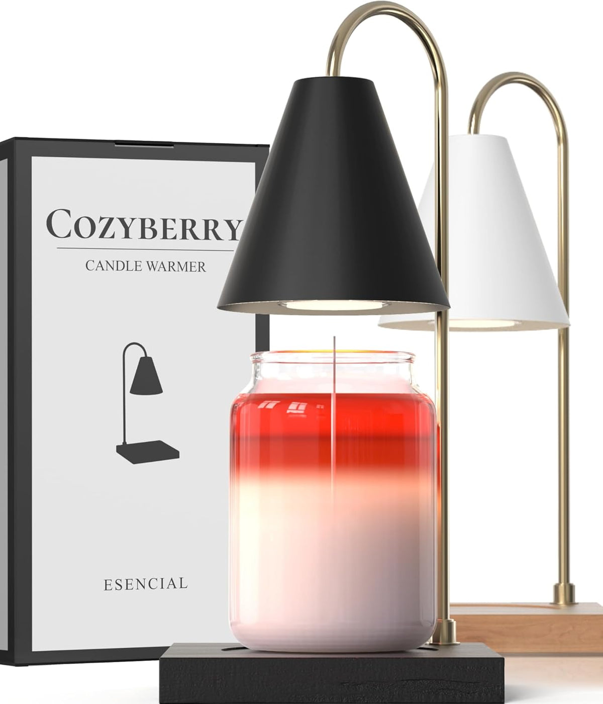 CozyBerry® Candle Warmer Lamp, Compatible with Yankee Candle Large Jar, Candle Lamp, Dimmable & Timer Melter for Scented Candle, Wax Melt, Small & Large Size Jar Candles (Wood Black, Timer)
