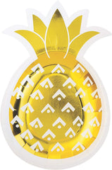 Fun Express Gold Foil Pineapple-Shaped Paper Dessert Plates - Disposable Dessert Dinner Paper Plates Dinnerware Decor Wedding Plates for Kids Floral Birthday Party Decorations - 8 Pieces