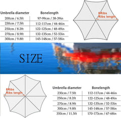 6.5ft 7.5ft 8.2ft 8.9ft 9.8ft 11.5ft Market Umbrella Replacement Canopy UV Protection Replacement Parasol Fabric Cover for Garden Patio Lawn 6/8 Ribs(Lake Blue,8.2ft/6ribs)