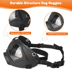 Dog Goggles,UV Protection Dog Sunglasses for Medium Breed,Dogs Eye Protection with Adjustable Strap and Detachable PU Leather Hat (Colorful Glass)